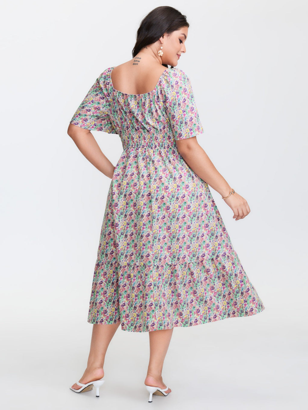 Smocked Waist Floral Ties Tiered Maxi Dress
