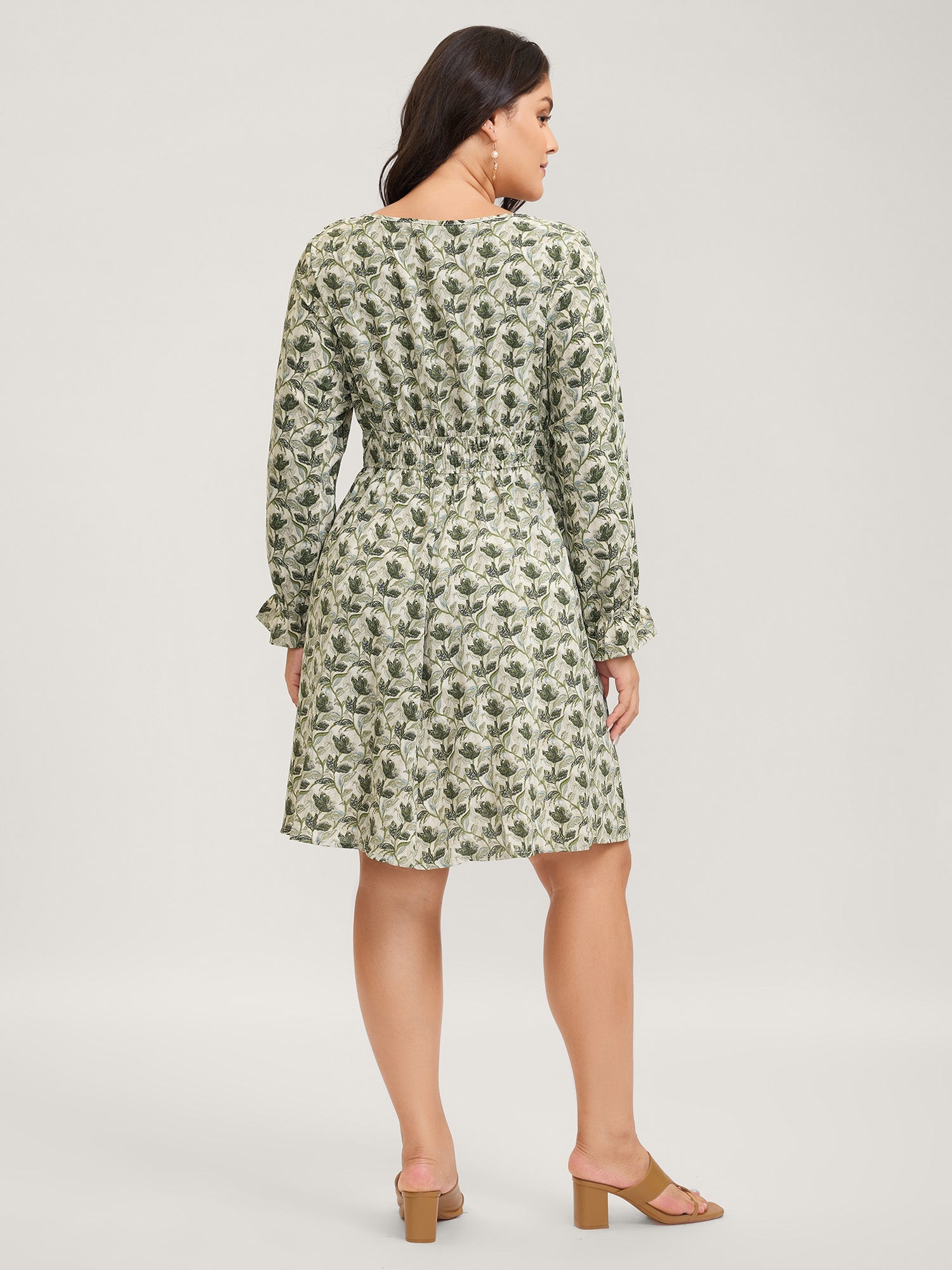 Fall Floral Print Lace Trim Midi Dress
