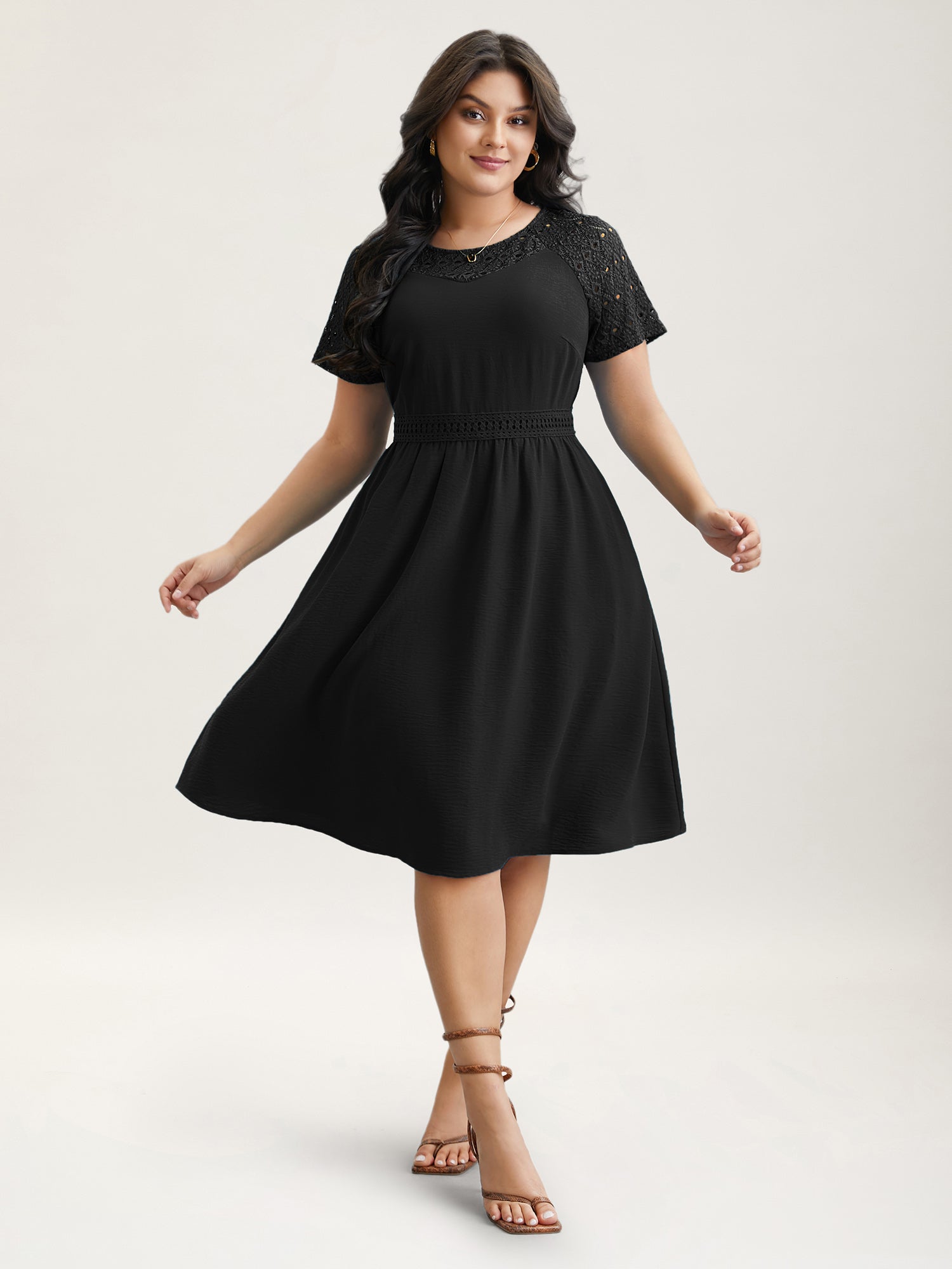 Lace Cut-Out Raglan Sleeve Pockets Mini Dress