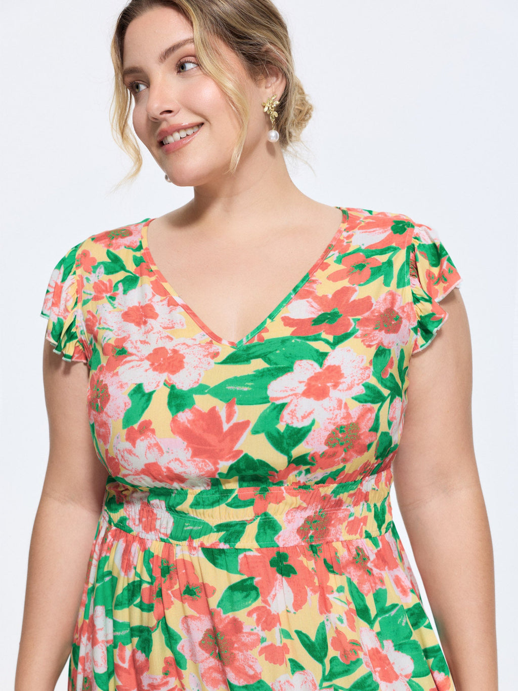Floral Three-Layered Stretchy Waist Mini Dress
