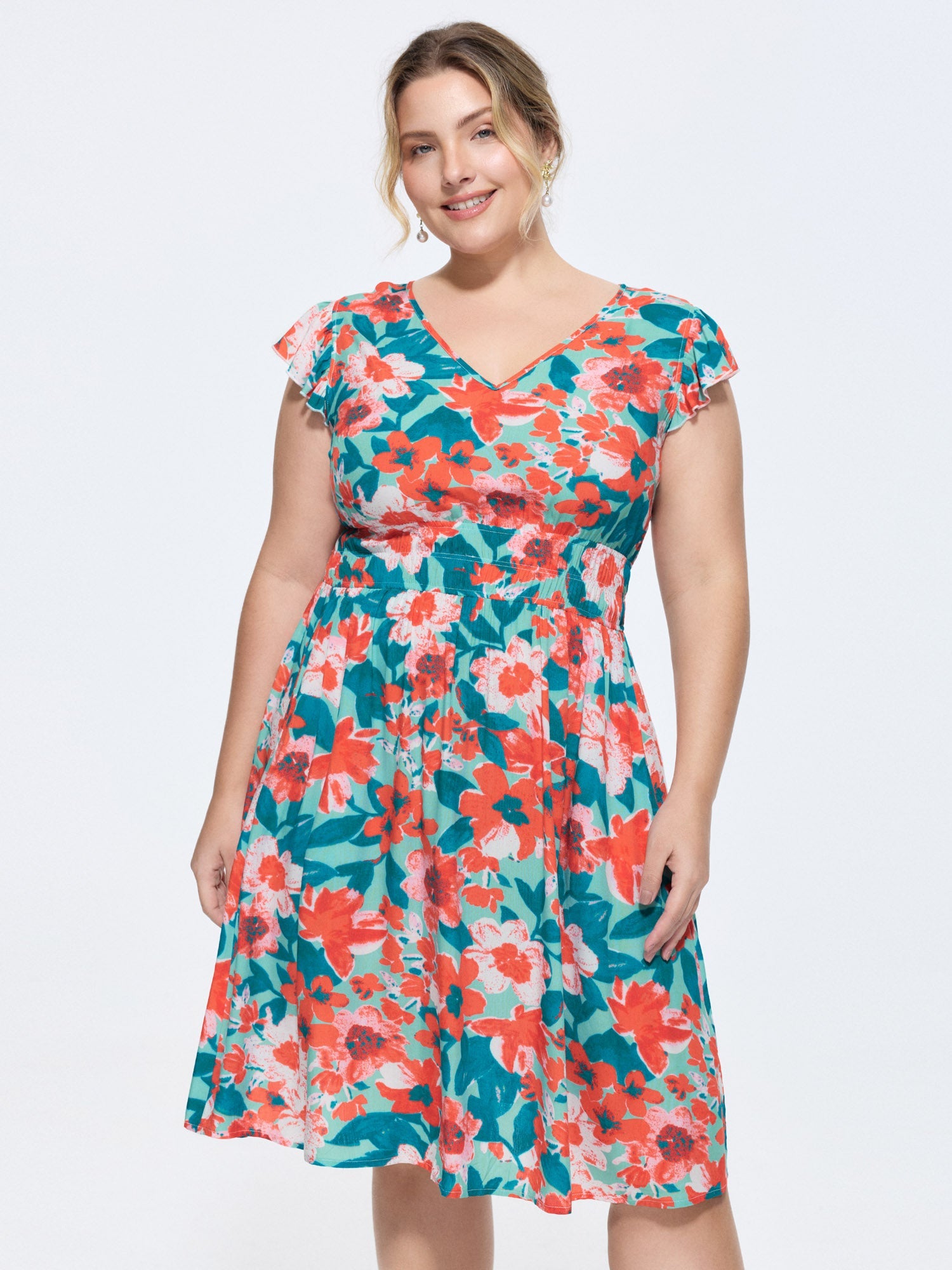 Floral Three-Layered Stretchy Waist Mini Dress