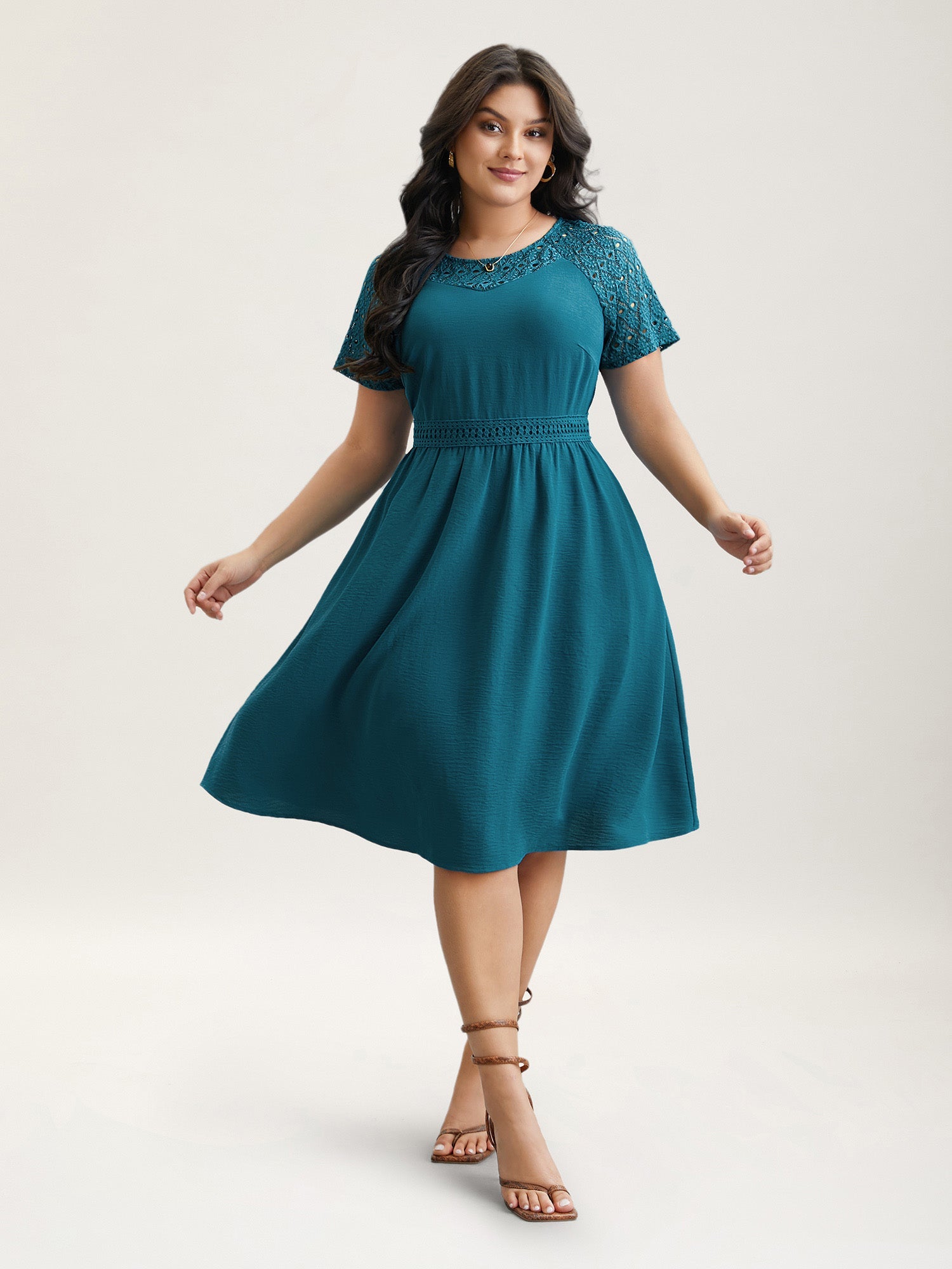 Lace Cut-Out Raglan Sleeve Pockets Mini Dress